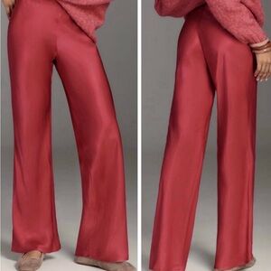 Anthropologie Satin Wide-Leg Pants in Rose